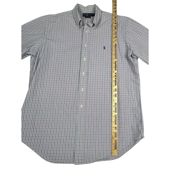 Ralph Lauren EUC Button Down Shirt Men's L Pink Blue Plaid Short Sleeve Cotton - Picture 6 of 9